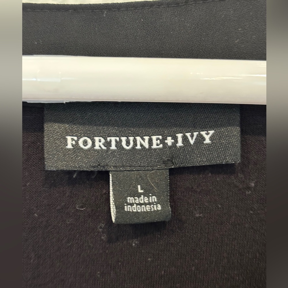 FORTUNE + IVY Women’s Black Helina Mixed Material Blouse - Size L - Picture 8 of 10